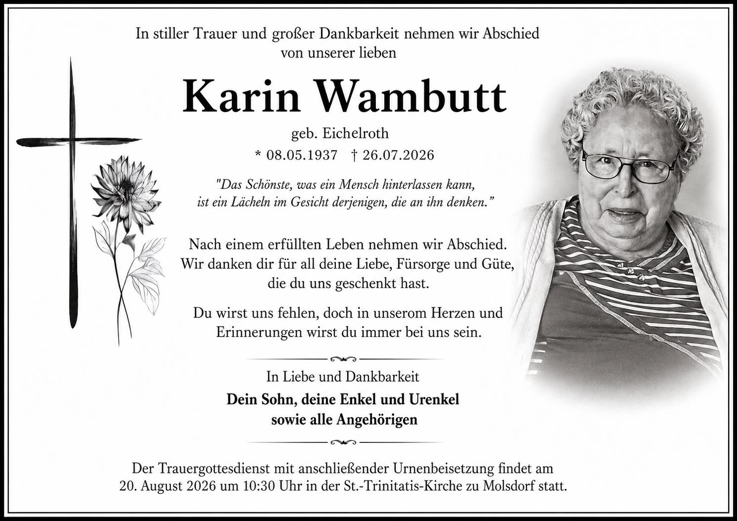 Todesanzeige, Karin Wambutt